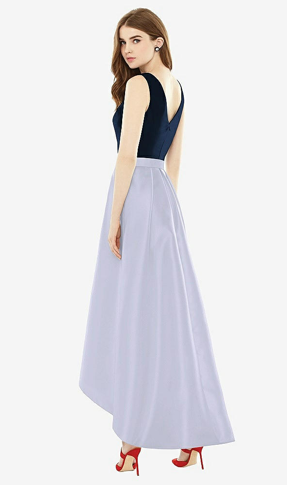 Back View - Silver Dove & Midnight Navy Sleeveless Pleated Skirt High Low Dress with Pockets