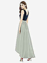 Rear View Thumbnail - Willow Green & Midnight Navy Sleeveless Pleated Skirt High Low Dress with Pockets