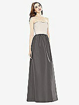 Front View Thumbnail - Caviar Gray & Ivory Full Length Strapless Satin Twill dress with Pockets