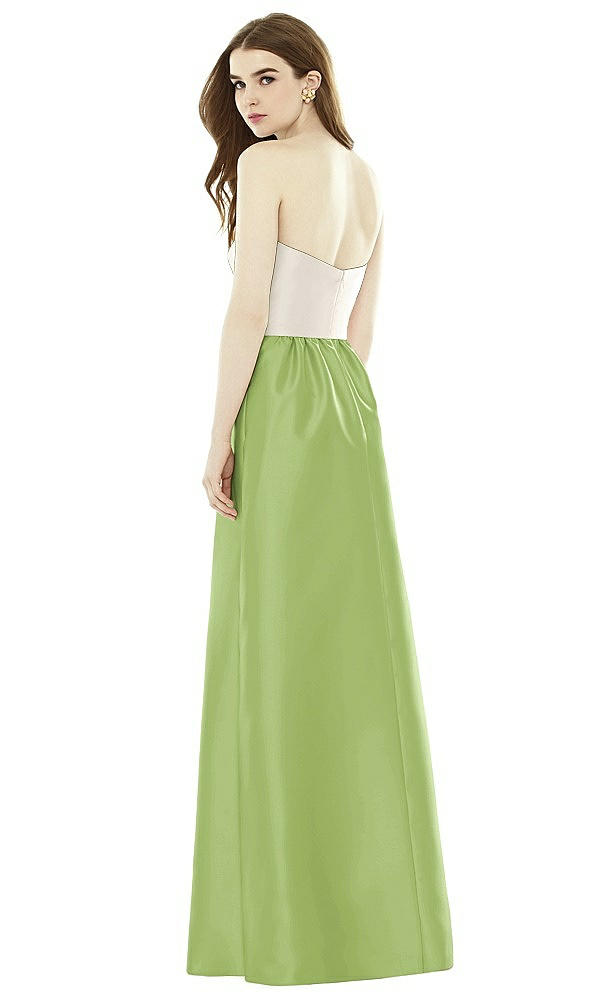 Back View - Mojito & Ivory Full Length Strapless Satin Twill dress with Pockets