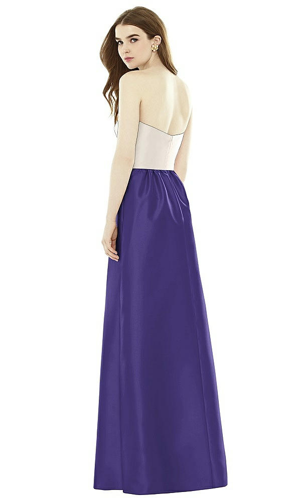 Back View - Grape & Ivory Full Length Strapless Satin Twill dress with Pockets
