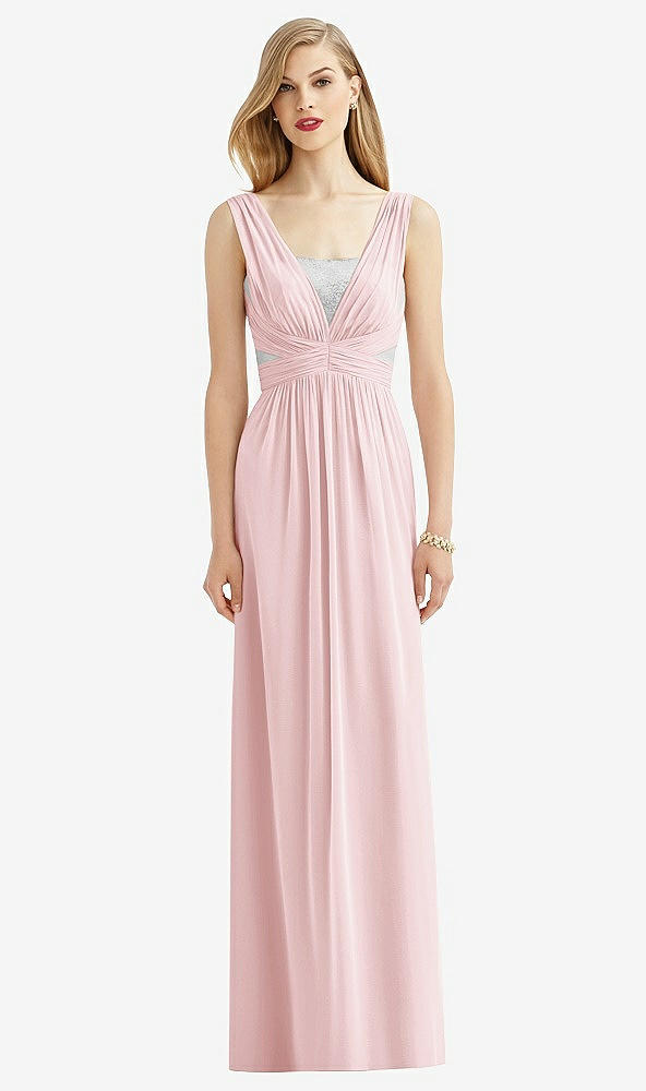 Front View - Ballet Pink & Metallic Silver After Six Bridesmaid Dress 6741