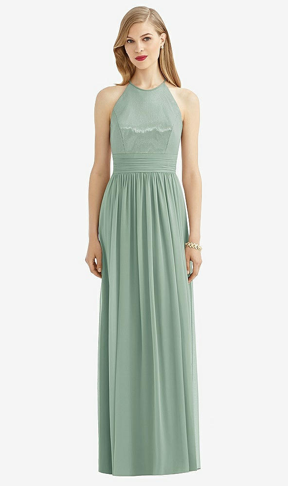 Front View - Seagrass Halter Lux Chiffon Sequin Bodice Dress