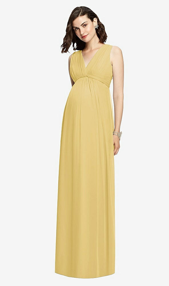 Front View - Maize  Sleeveless Shirred Skirt Maternity Dress