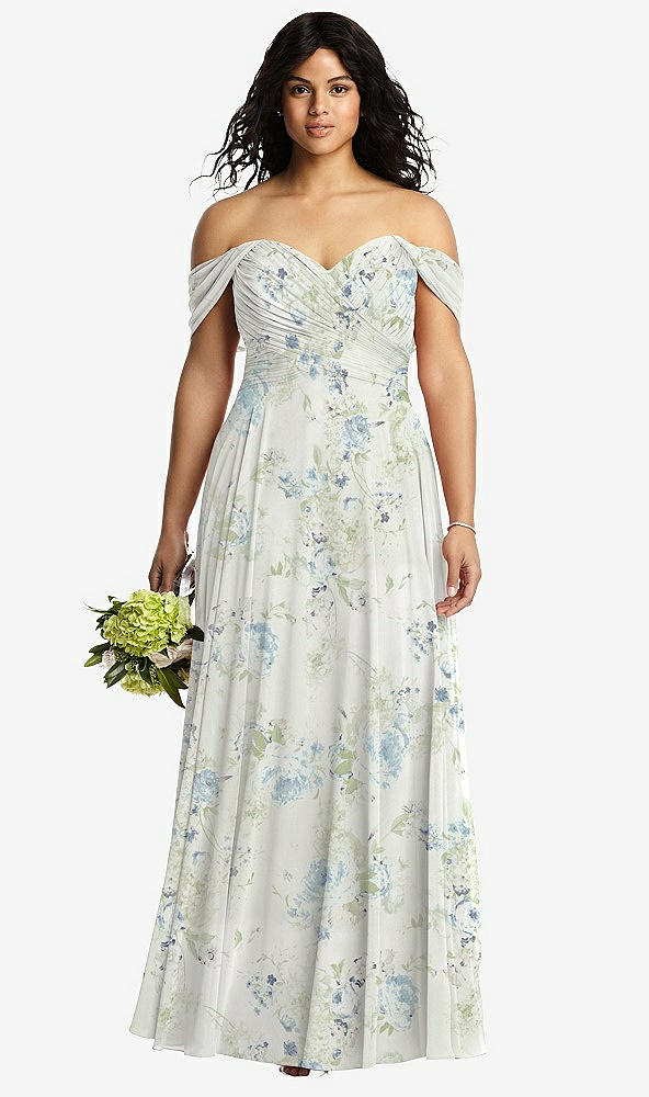 Front View - Bleu Garden Off-the-Shoulder Draped Chiffon Maxi Dress