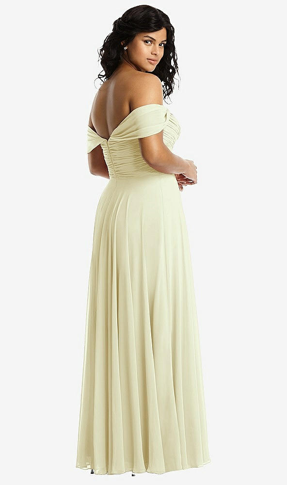 Back View - Butter Yellow Off-the-Shoulder Draped Chiffon Maxi Dress