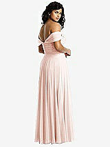 Rear View Thumbnail - Blush Off-the-Shoulder Draped Chiffon Maxi Dress