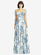 Alt View 1 Thumbnail - Cottage Rose Dusk Blue Off-the-Shoulder Draped Chiffon Maxi Dress