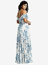 Rear View Thumbnail - Cottage Rose Dusk Blue Off-the-Shoulder Draped Chiffon Maxi Dress