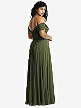 Rear View Thumbnail - Olive Green Off-the-Shoulder Draped Chiffon Maxi Dress
