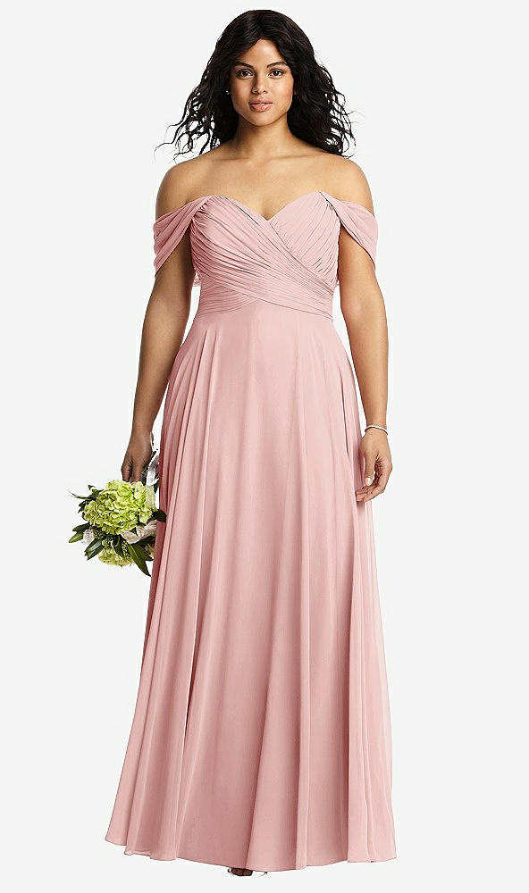 Front View - Rose Off-the-Shoulder Draped Chiffon Maxi Dress