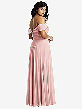 Rear View Thumbnail - Rose Off-the-Shoulder Draped Chiffon Maxi Dress