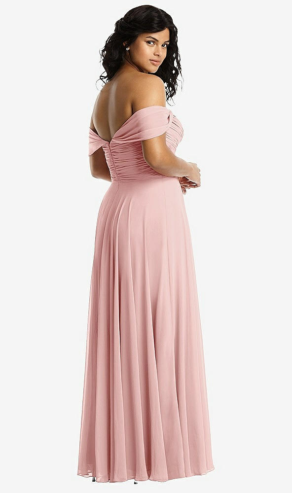 Back View - Rose Off-the-Shoulder Draped Chiffon Maxi Dress