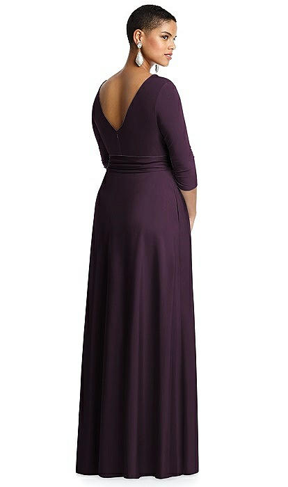 Three-quarter Sleeve Draped Full Skirt Bridesmaid Dress In Three-quarter Sleeve Draped Full Skirt Bridesmaid Dress In