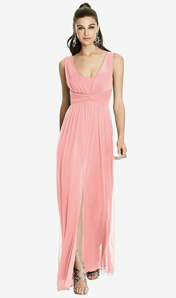 Front View - Apricot Maxi Chiffon Knit Shirred Strap Dress