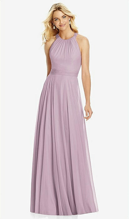 Cross Strap Open-back Halter Maxi Bridesmaid Dress In Suede