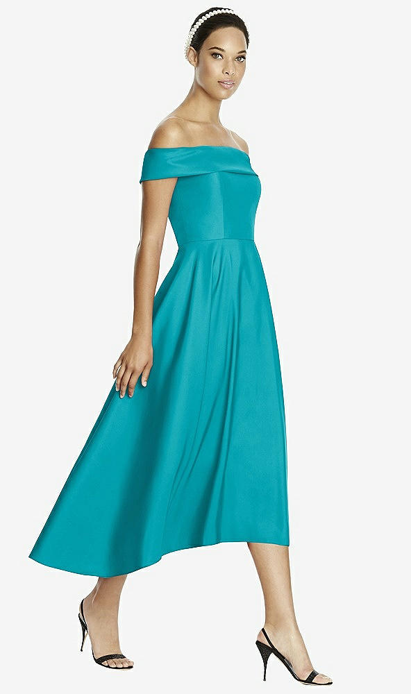 Front View - Vintage Teal Studio Design 4513 Midi Off-the-Shoulder Bridesmaid Dress