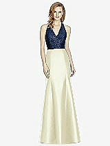 Front View Thumbnail - Butter Yellow & Midnight Navy Studio Design Collection 4514 Full Length Halter V-Neck Bridesmaid Dress