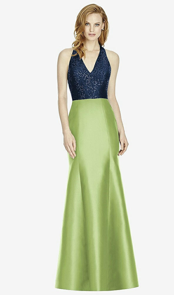 Front View - Mojito & Midnight Navy Studio Design Collection 4514 Full Length Halter V-Neck Bridesmaid Dress