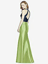 Rear View Thumbnail - Mojito & Midnight Navy Studio Design Collection 4514 Full Length Halter V-Neck Bridesmaid Dress