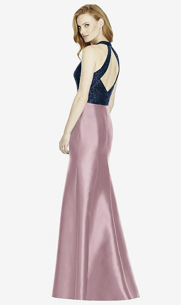 Back View - Dusty Rose & Midnight Navy Studio Design Collection 4514 Full Length Halter V-Neck Bridesmaid Dress