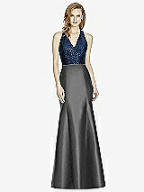 Front View Thumbnail - Pewter & Midnight Navy Studio Design Collection 4514 Full Length Halter V-Neck Bridesmaid Dress