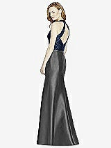Rear View Thumbnail - Pewter & Midnight Navy Studio Design Collection 4514 Full Length Halter V-Neck Bridesmaid Dress