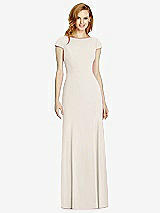 Rear View Thumbnail - Ivory Bateau-Neck Cap Sleeve Open-Back Trumpet Gown