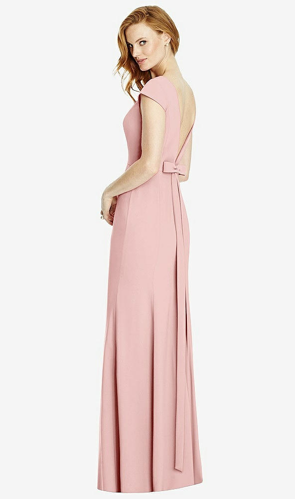 Front View - Rose Bateau-Neck Cap Sleeve Open-Back Trumpet Gown
