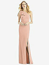 Alt View 1 Thumbnail - Pale Peach Bowed One-Shoulder Trumpet Gown
