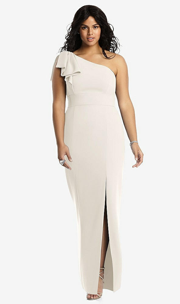 Front View - Ivory Bowed One-Shoulder Trumpet Gown