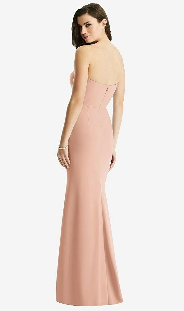 Back View - Pale Peach & Light Nude Sheer Plunge Neckline Strapless Column Dress