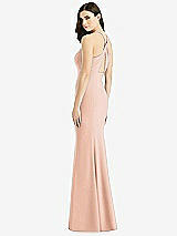 Front View Thumbnail - Pale Peach Criss Cross Twist Cutout Back Trumpet Gown
