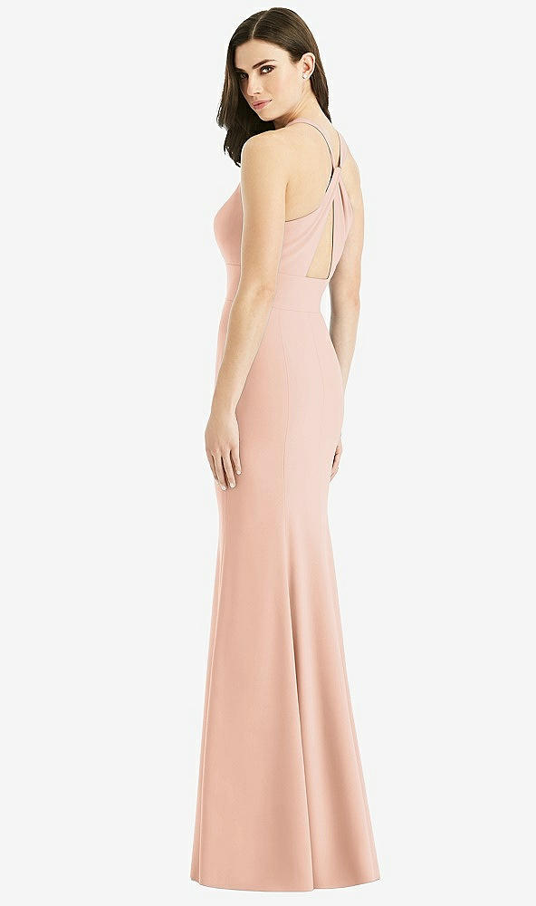Front View - Pale Peach Criss Cross Twist Cutout Back Trumpet Gown