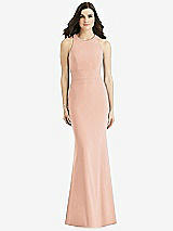 Rear View Thumbnail - Pale Peach Criss Cross Twist Cutout Back Trumpet Gown