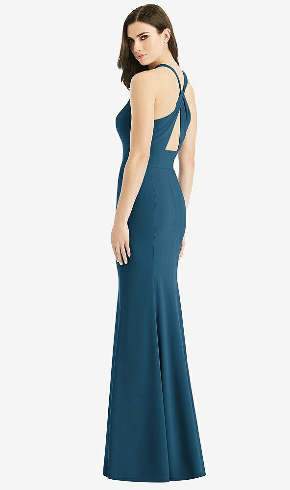 Front View - Atlantic Blue Criss Cross Twist Cutout Back Trumpet Gown