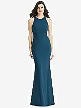 Rear View Thumbnail - Atlantic Blue Criss Cross Twist Cutout Back Trumpet Gown
