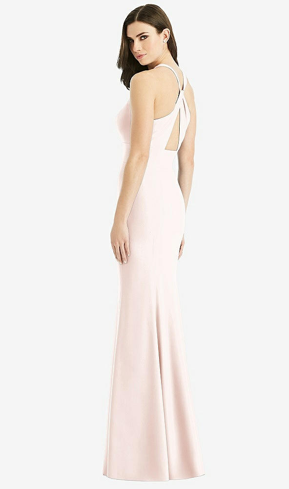 Front View - Blush Criss Cross Twist Cutout Back Trumpet Gown