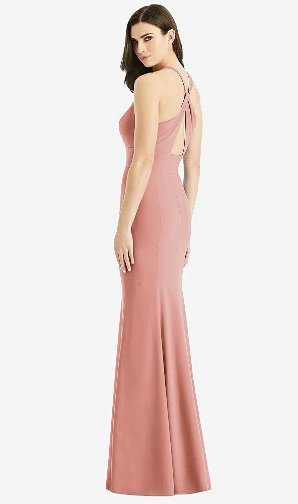 Front View - Desert Rose Criss Cross Twist Cutout Back Trumpet Gown