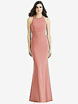 Rear View Thumbnail - Desert Rose Criss Cross Twist Cutout Back Trumpet Gown