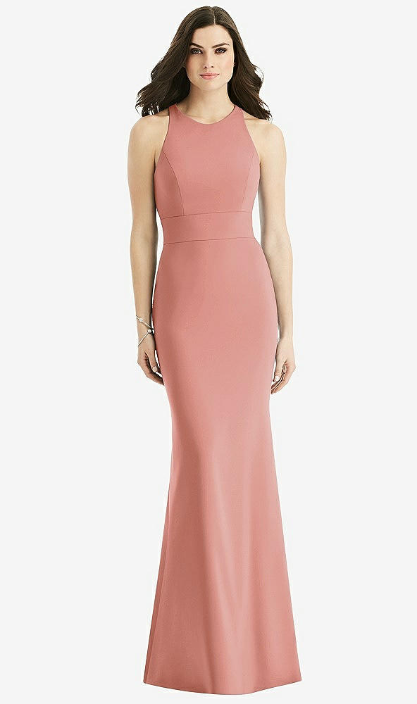 Back View - Desert Rose Criss Cross Twist Cutout Back Trumpet Gown