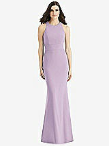 Rear View Thumbnail - Pale Purple Criss Cross Twist Cutout Back Trumpet Gown