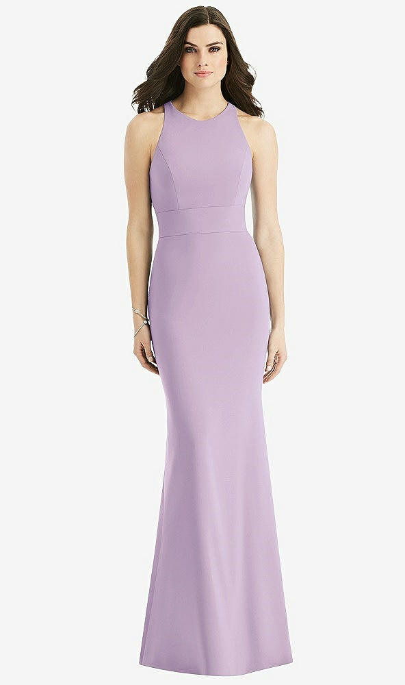 Back View - Pale Purple Criss Cross Twist Cutout Back Trumpet Gown