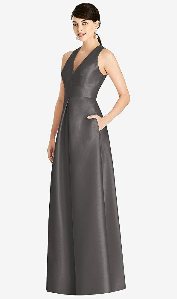 Front View - Caviar Gray Sleeveless Open-Back Pleated Skirt Dress with Pockets