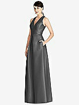 Front View Thumbnail - Gunmetal Sleeveless Open-Back Pleated Skirt Dress with Pockets