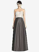 Front View Thumbnail - Caviar Gray & Ivory Strapless A-Line Satin Dress with Pockets