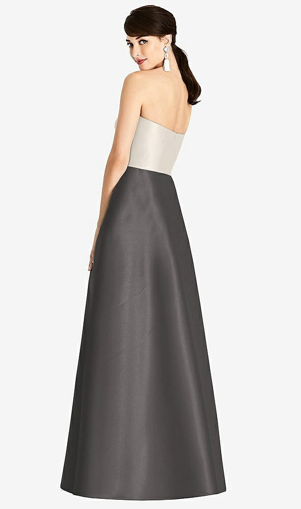 Back View - Caviar Gray & Ivory Strapless A-Line Satin Dress with Pockets