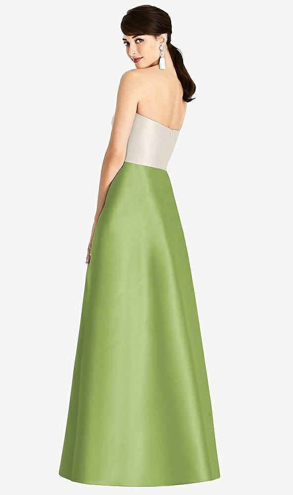 Back View - Mojito & Ivory Strapless A-Line Satin Dress with Pockets