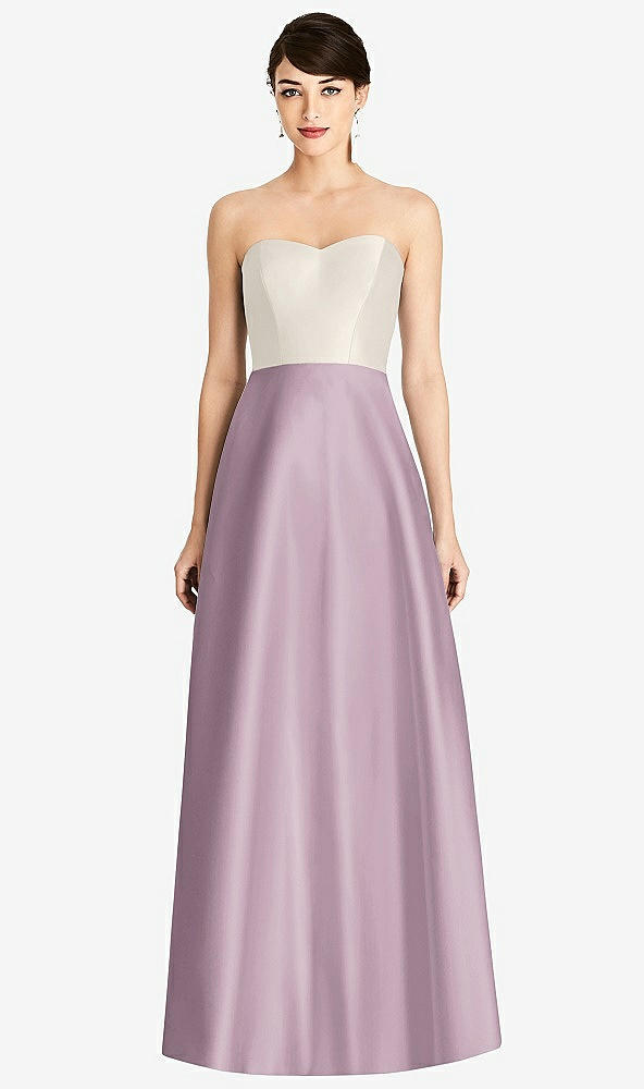 Front View - Suede Rose & Ivory Strapless A-Line Satin Dress with Pockets