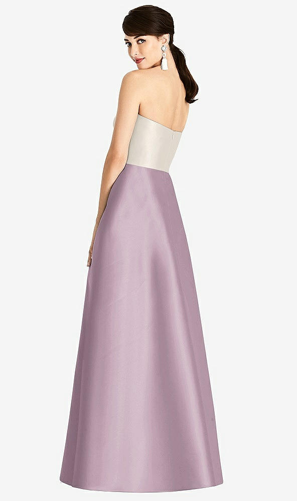 Back View - Suede Rose & Ivory Strapless A-Line Satin Dress with Pockets